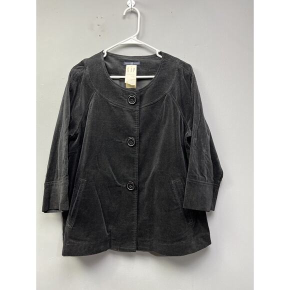 GAP Jacket Womens 18 Black Velvet Button front Pockets Cropped sleeves NEW‎ - Picture 1 of 7